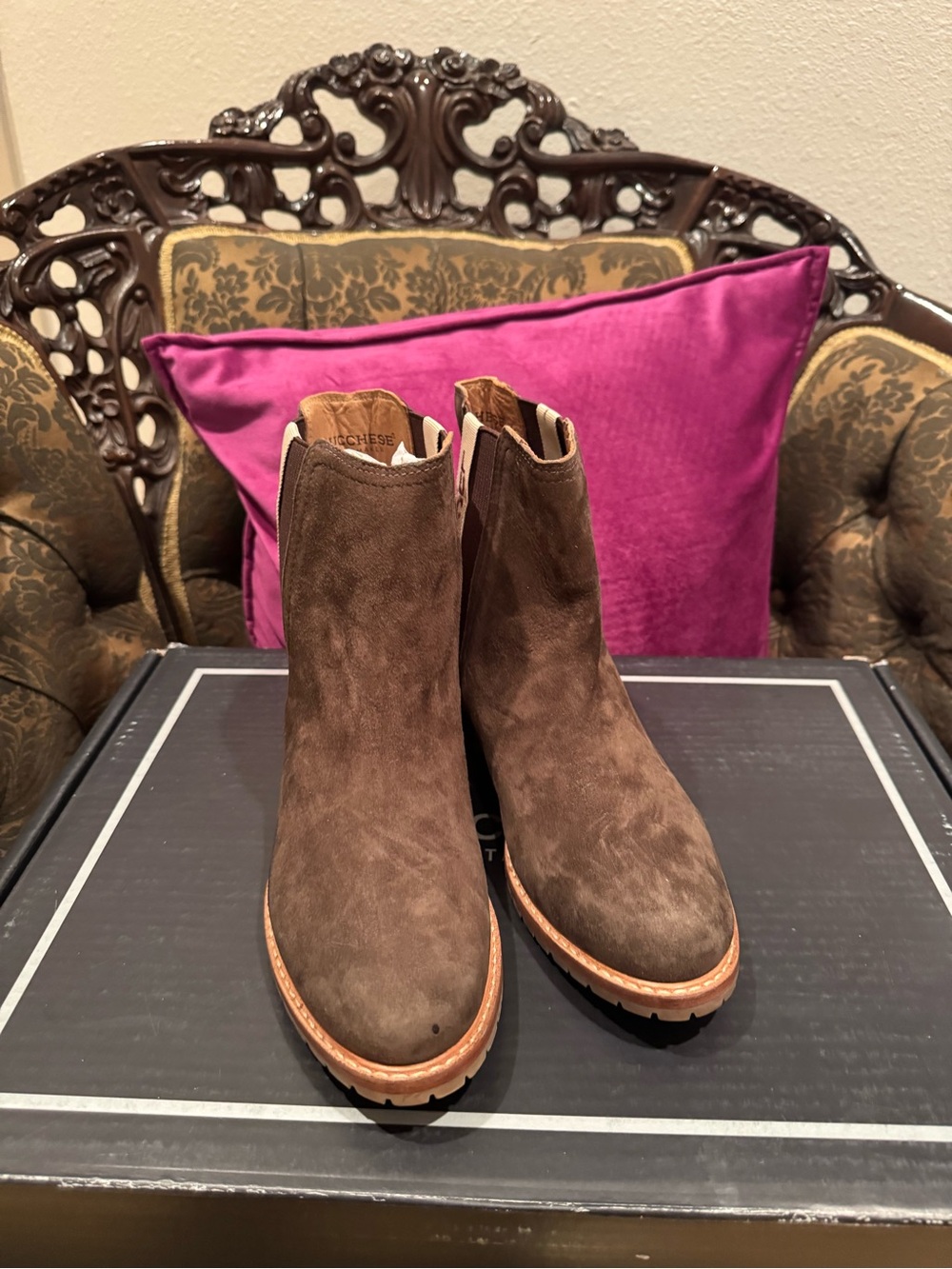 Lucchese Brown Suede Ankle Booties - LR-BRN GOAT SUEDE TWIN GORE